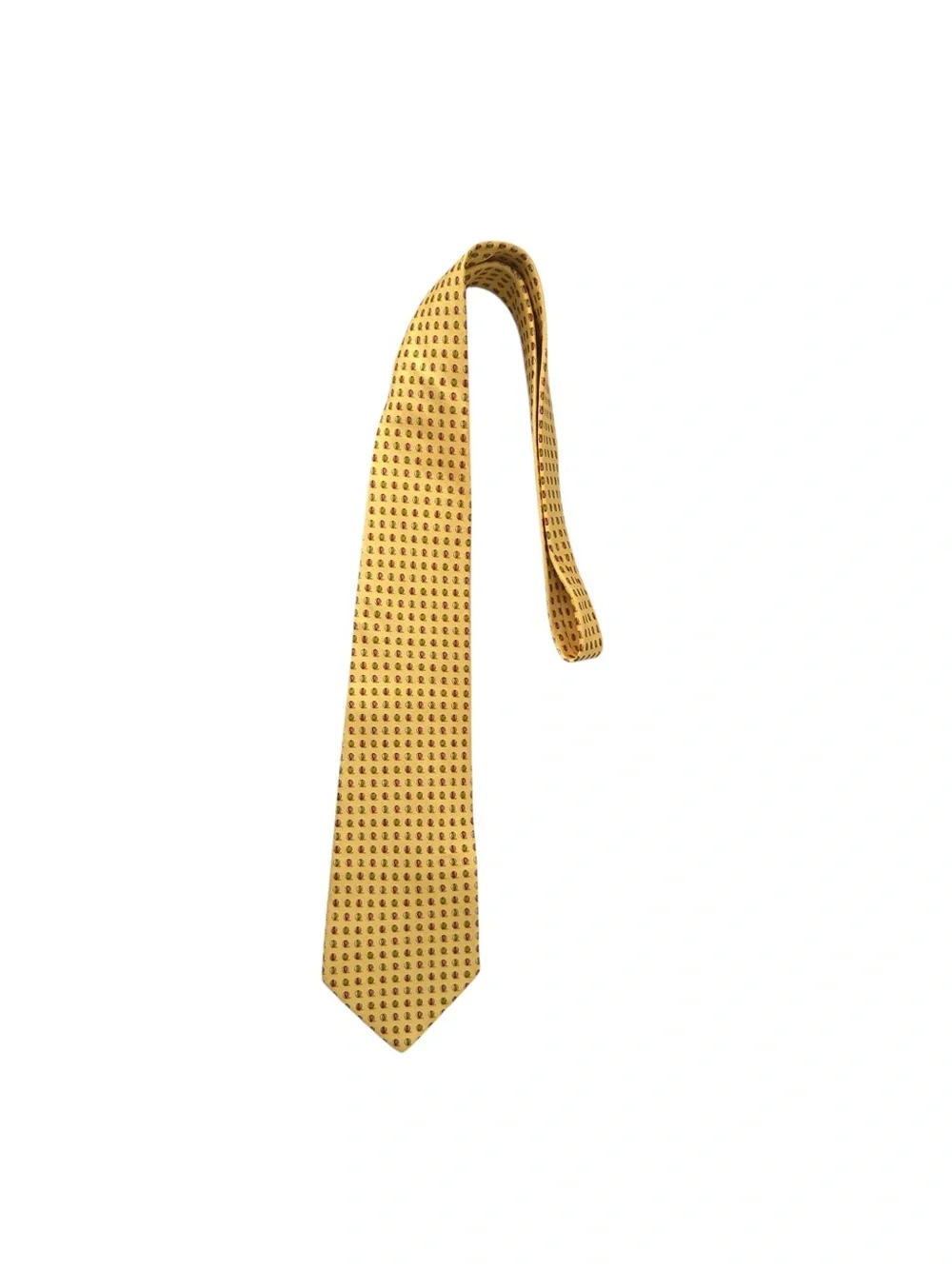 Salvatore Ferragamo Yellow Silk Tie with Red and Brown Dot Motif